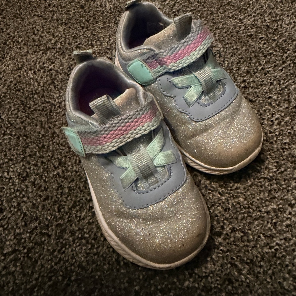 Skechers Glittery Silver and Pastel Kids Sneakers